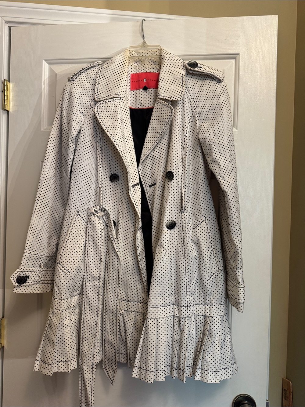 Ivanka Trump White Trench Coat with Black Polka Dots